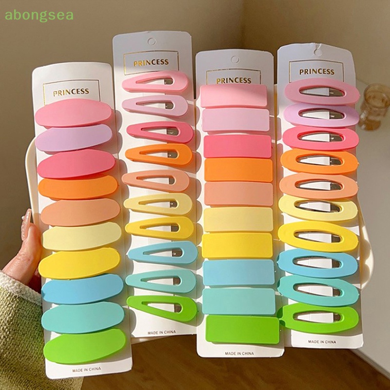 Set 10 Kẹp Tóc Hình Chữ Nhật / Vuông / Oval Màu Đen Xinh Xắn Cho Bé Gái
