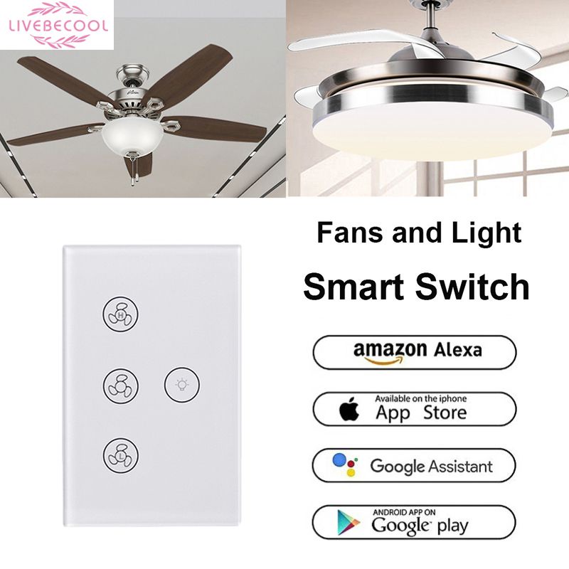 Wifi thông minh quạt trần ánh sáng cần trung tính Smartlife/tuya tốc độ ứng dụng điều khiển từ xa Alexa Google nhà livebecool