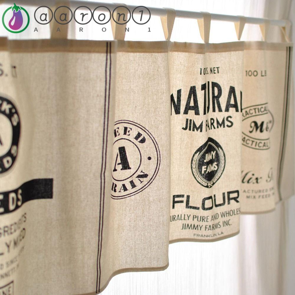 Aaron1 Rèm Cửa Ngắn In Chữ Tiếng Anh Phong Cách Vintage