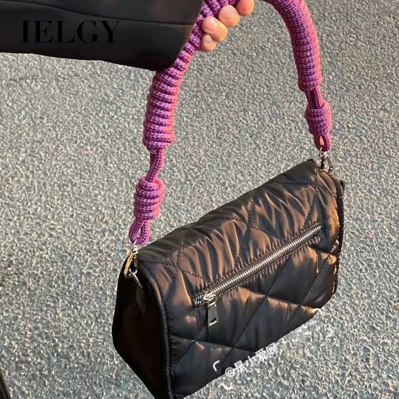 Túi Đeo Vai Hình Vuông Cỡ Nhỏ Bằng Vải Nylon Dệt Tay Phối Dây Đeo Sợi Nilon Đính Kim Cương Thời Trang Âu Mỹ