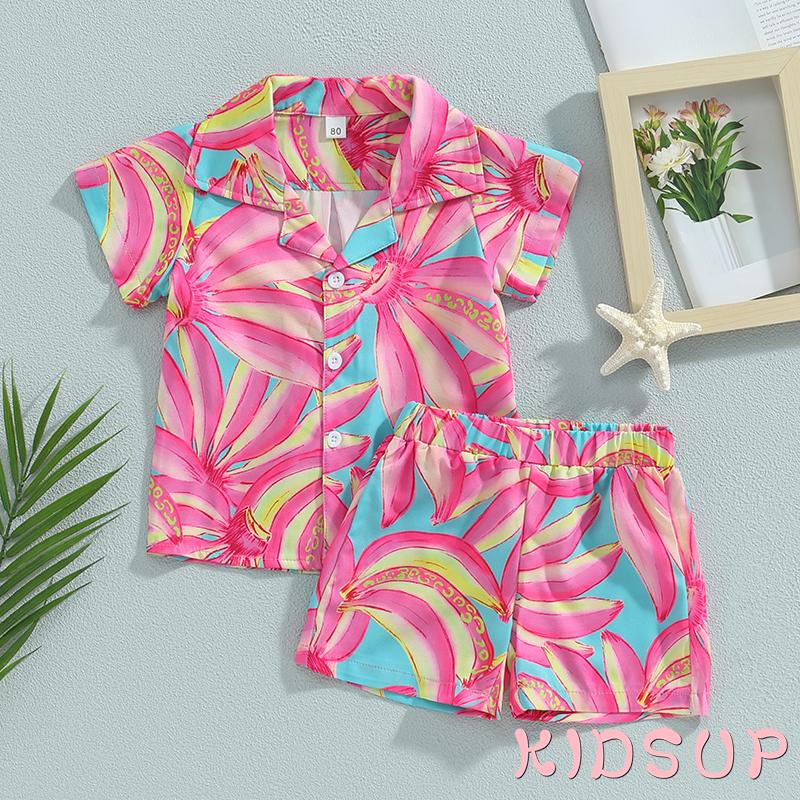 Set Áo Sơ Mi Tay Ngắn &amp; Quần Short In Hình Trái Cây Cho Bé Trai 1 Tuổi