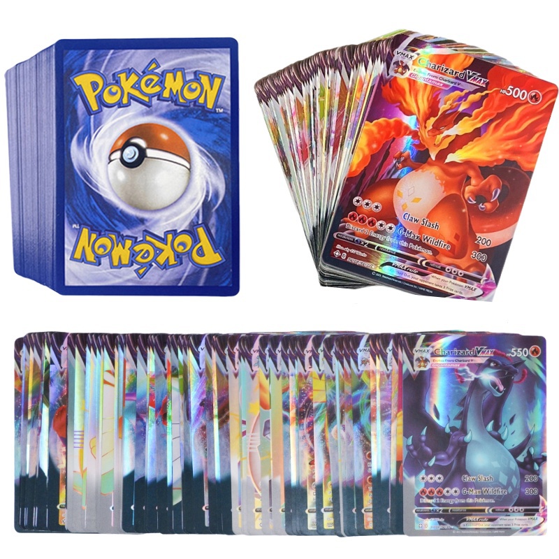 100 cái thẻ pikachu hiếm charizard vmax thẻ giao dịch tiếng anh không lặp lại thẻ pikachu