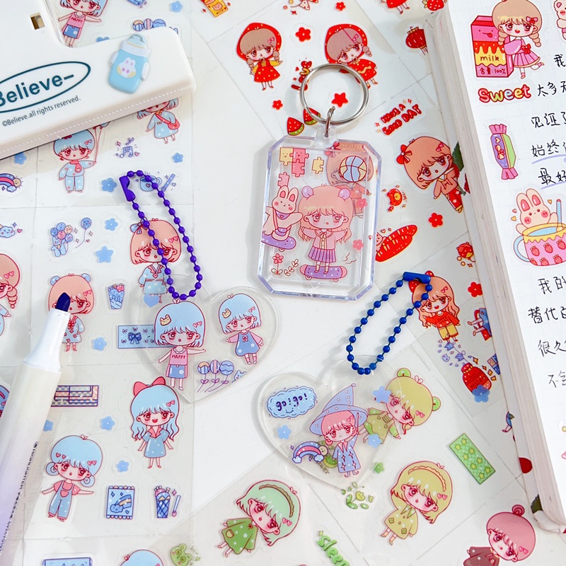 Sticker PET Chống Thấm Nước Họa Tiết Hoạt Hình Dễ Thương Để Trang Trí Sổ Tay