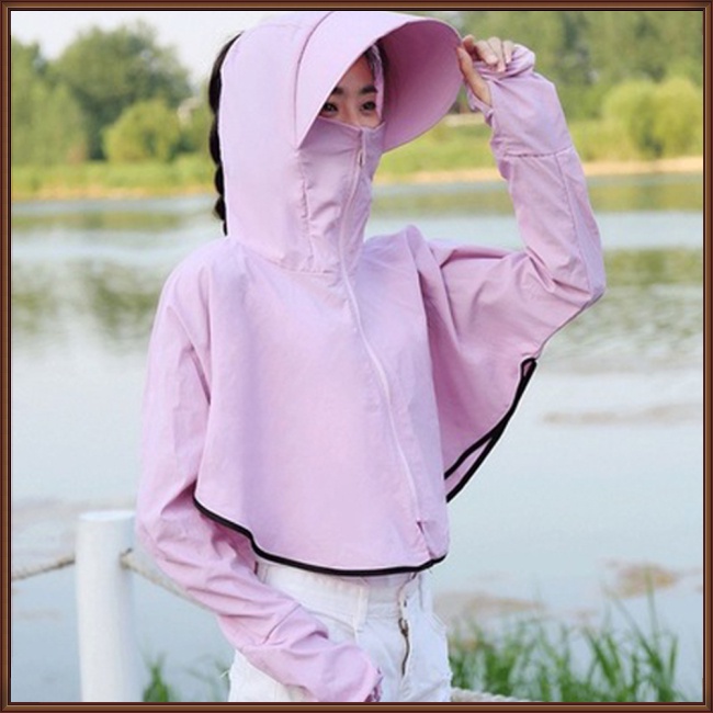 Áo Khoác Chống Nắng Kèm Khẩu Trang Chống Tia Cực Tím Có Mũ Trùm Tiện Dụng Cho Người Đi Xe Đạp 40-65kg