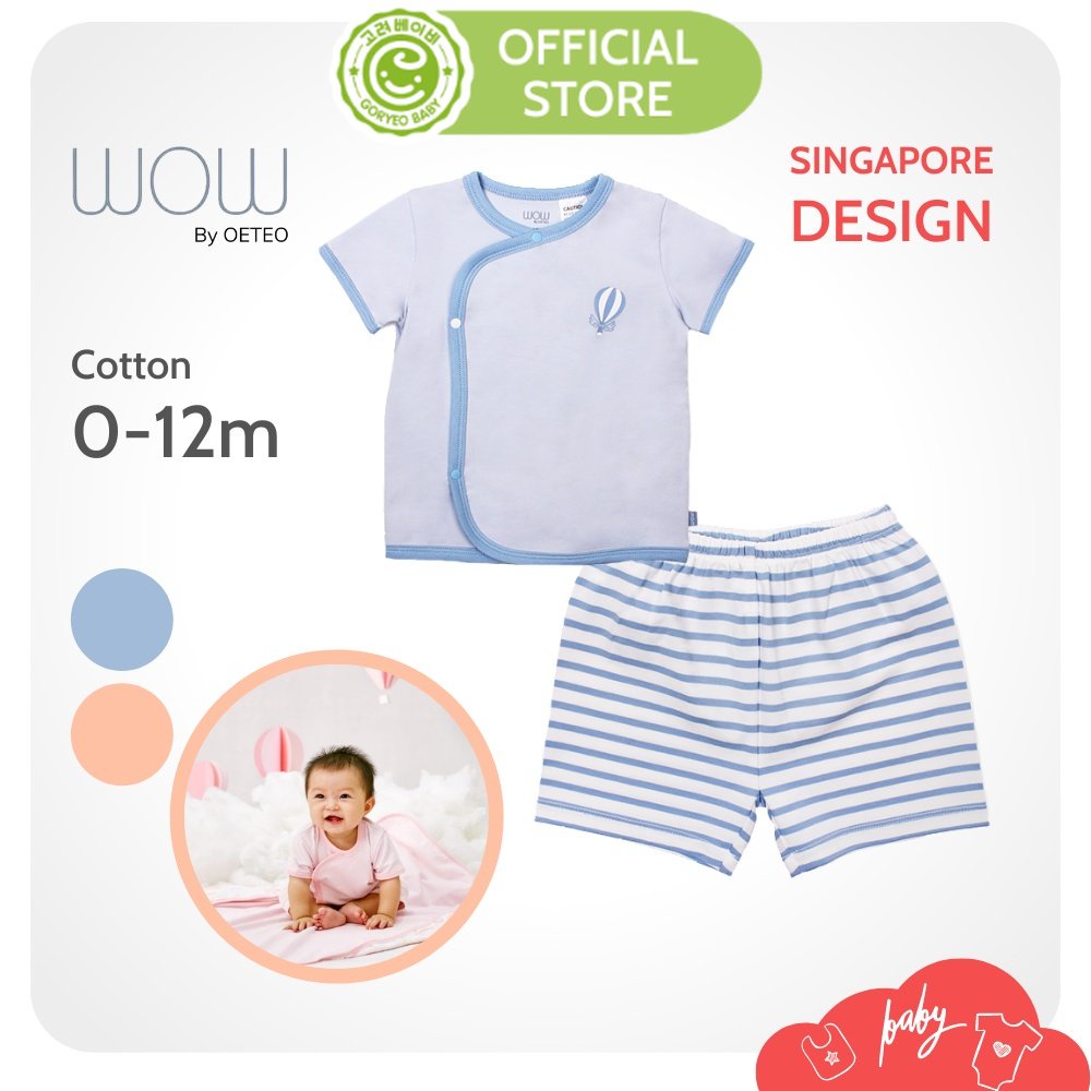 Bộ Thun Ngắn Tay Cài Lệch Wow By Oeteo  Chất Liệu Cotton Thoáng Mát Cho Bé Từ 0-12 Tháng - Timikid Store