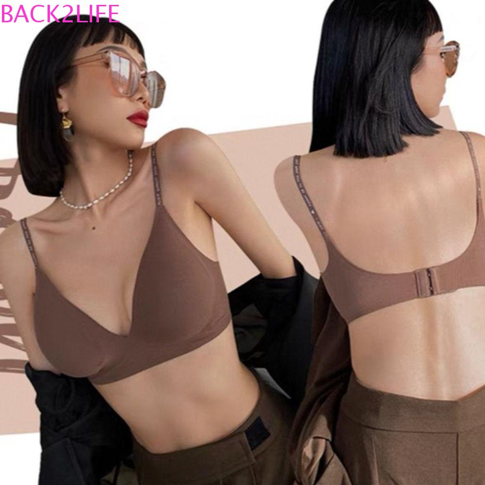 Áo Ngực Chữ D Không Đường May Màu Trơn Thoáng Khí Chống Trượt Có Mút Đệm Lưng Dành Cho Nữ Back2Lilife