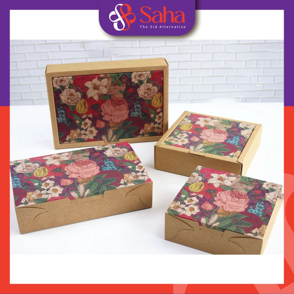 Hộp Đựng Bánh Trung Thu Giấy Kraft In Hoa Vintage Đựng 4 Bánh Hoặc 6 Bánh Loại 50gr