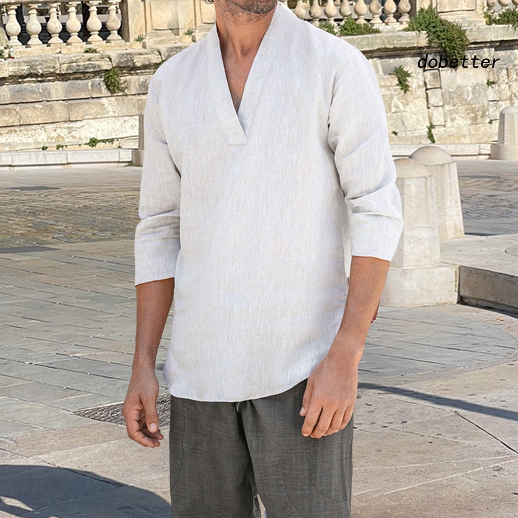 Áo Sơ Mi Tay Dài Cổ Chữ V Màu Sắc Đơn Giản Dành Cho Nam