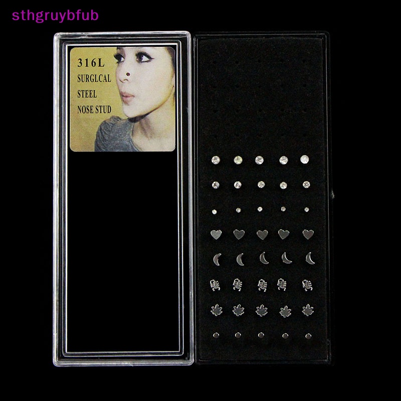 Set 40 Khuyên Mũi Thép Không Gỉ Đính Đá Pha Lê 20G