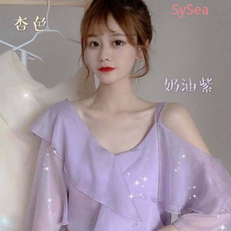 Áo Sơ Mi Voan Cổ Tim Trễ Vai Xinh Xắn Dành Cho Nữ