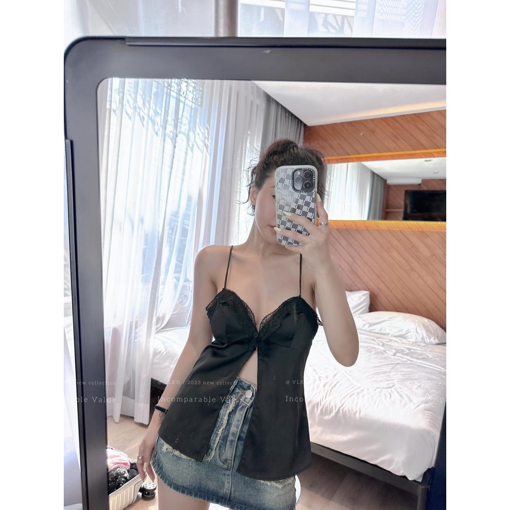 Áo hai dây lụa viền ren