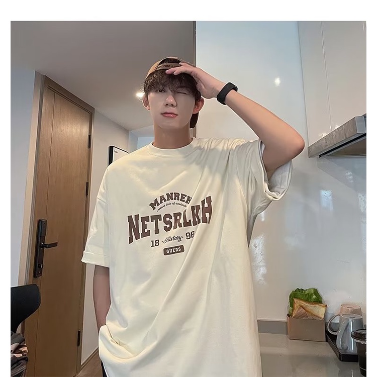 Áo Thun Tay Ngắn Cổ Tròn In Chữ Phong Cách Thời Trang Hàn Quốc Cho Nam Giới Có Size M-5XL