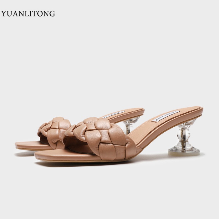 Giày Sandal Cao Gót Mũi Vuông Quai Trong Suốt Thời Trang Dành Cho Nữ