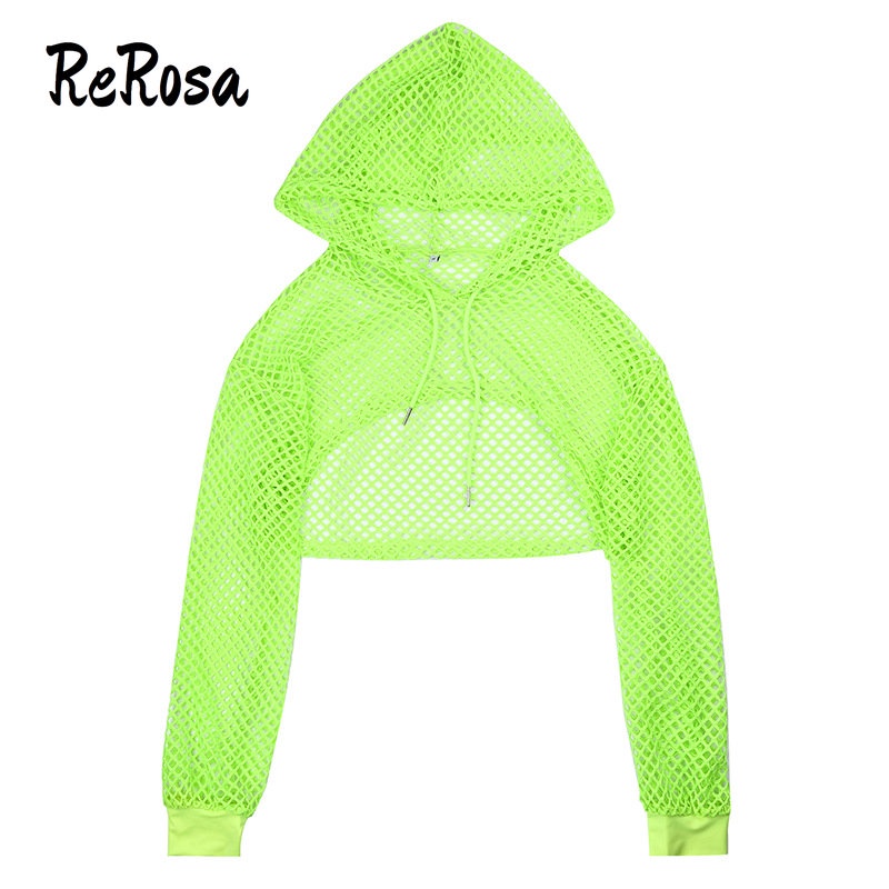 Rerosa Áo Hoodie Thể Thao Tay Dài Phối Lưới Màu Trơn Dễ Phối Đồ Thời Trang Cho Nữ