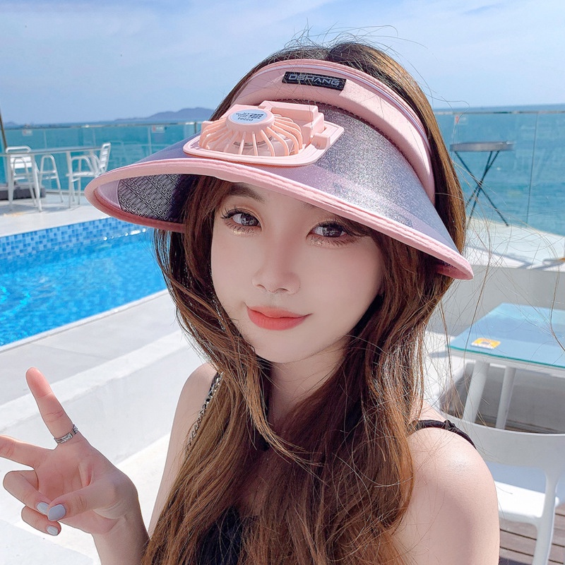 Mũ Chống Nắng Mùa Hè Kiểu Ngôi Sao Lớn Hở Chóp Có Quạt Sạc USB Thời Trang Cho Nữ