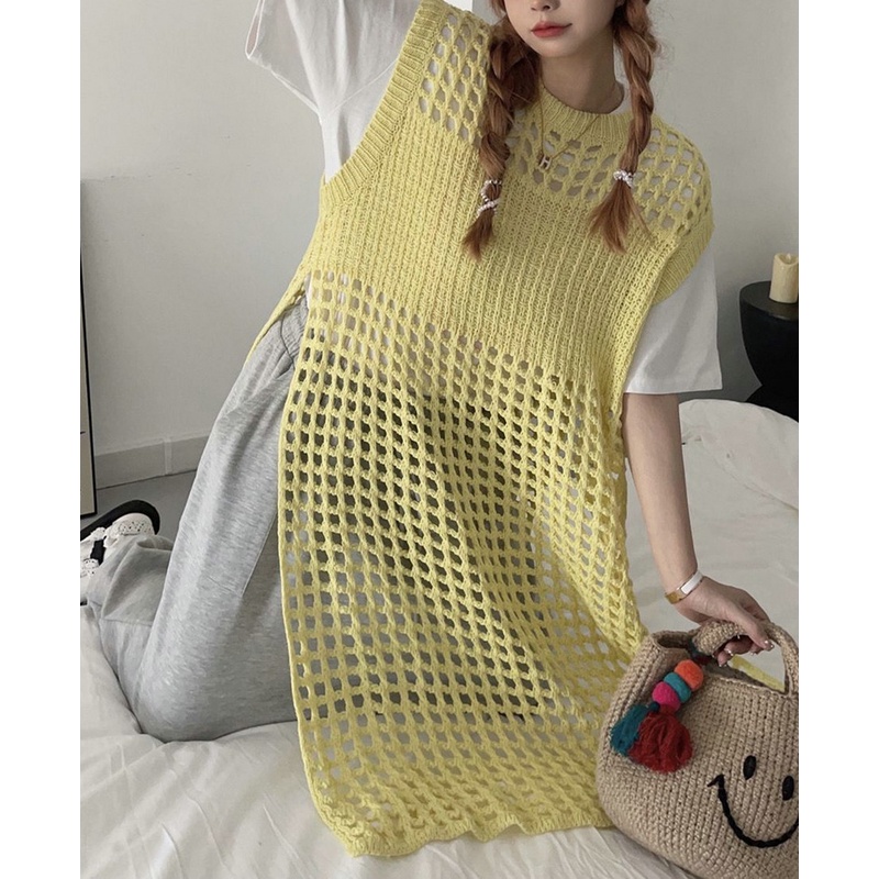 Đầm Dệt Kim Sát Nách Dáng Dài Họa Tiết Kẻ Sọc Phong Cách Hàn Quốc Thời Trang Cho Nữ