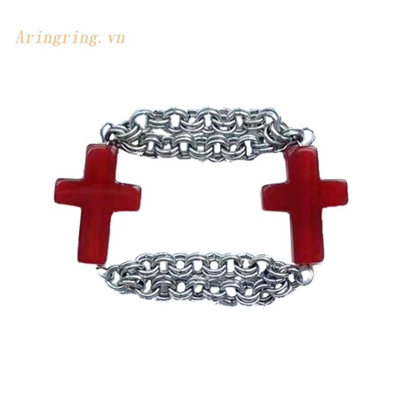 Nhẫn Dây Xích Đôi Tua Rua Đan Chéo Tối Giản Cho Nữ