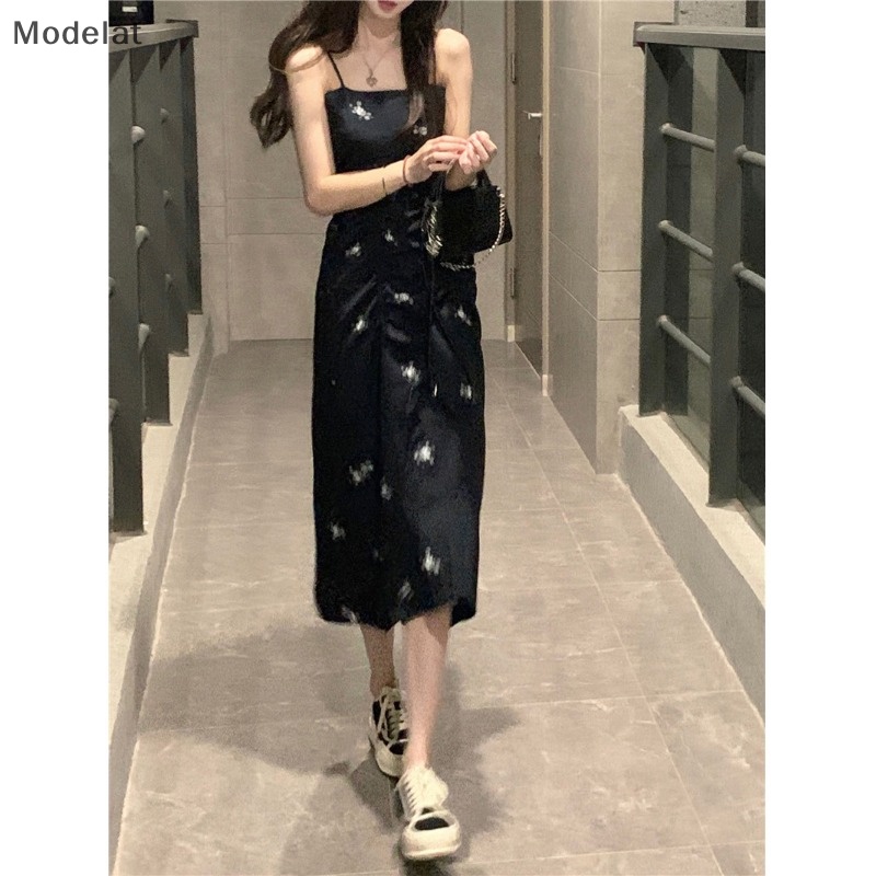 Đầm Dài Hai Dây Mỏng In Họa Tiết Gợi Cảm Mùa Hè Cho Nữ WTD