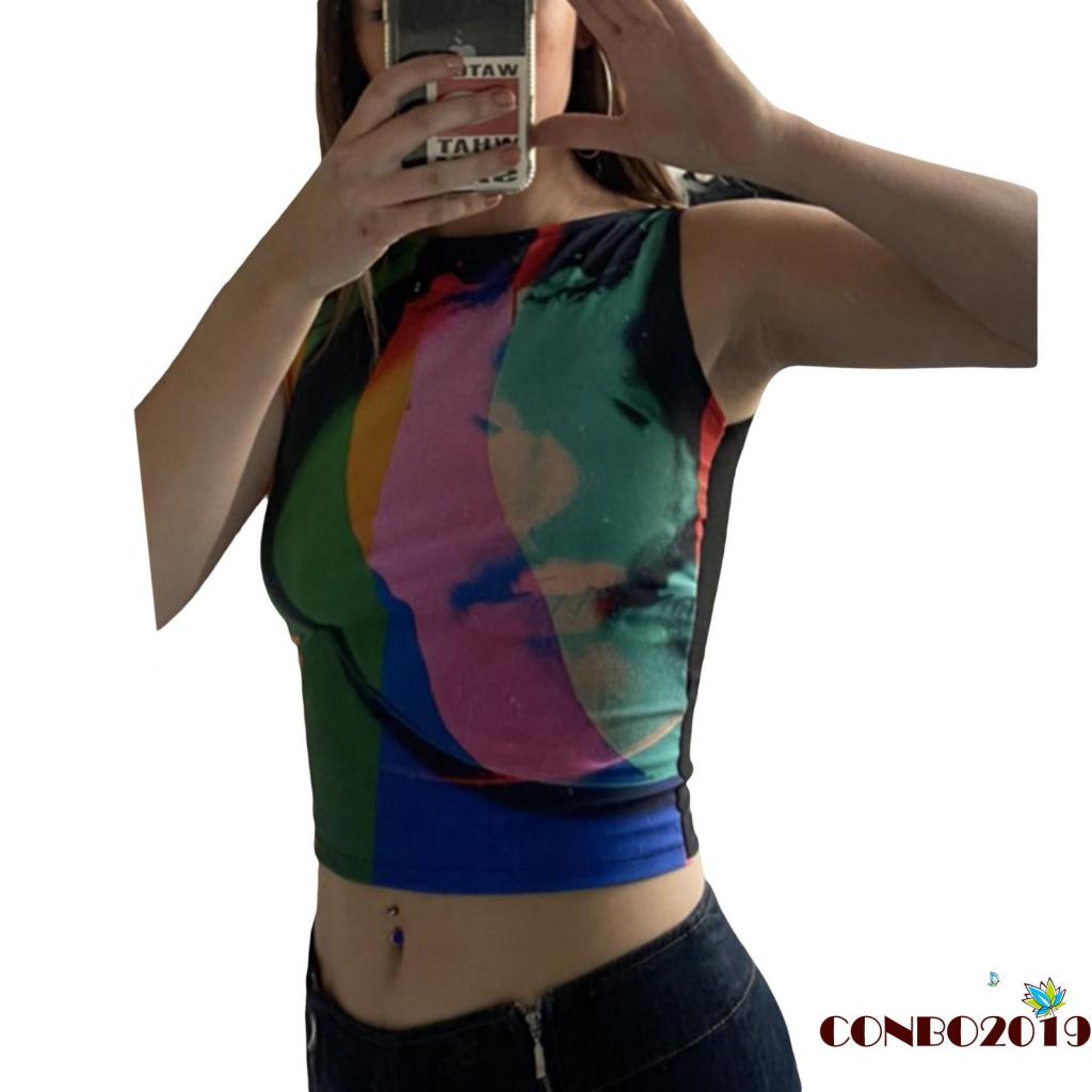 Áo Tank Top Không Tay Cổ Tròn In Họa Tiết Trừu Tượng Thời Trang Cho Nữ