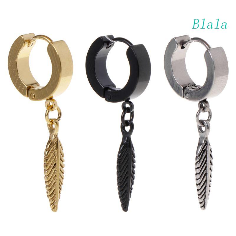 Bông Tai Hình Lông Vũ Bằng Thép Titan Phong Cách Retro Thời Trang