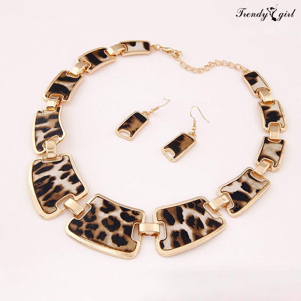 1 Set Vòng cổ Và Bông Tai Họa Tiết Da Báo Thời Trang