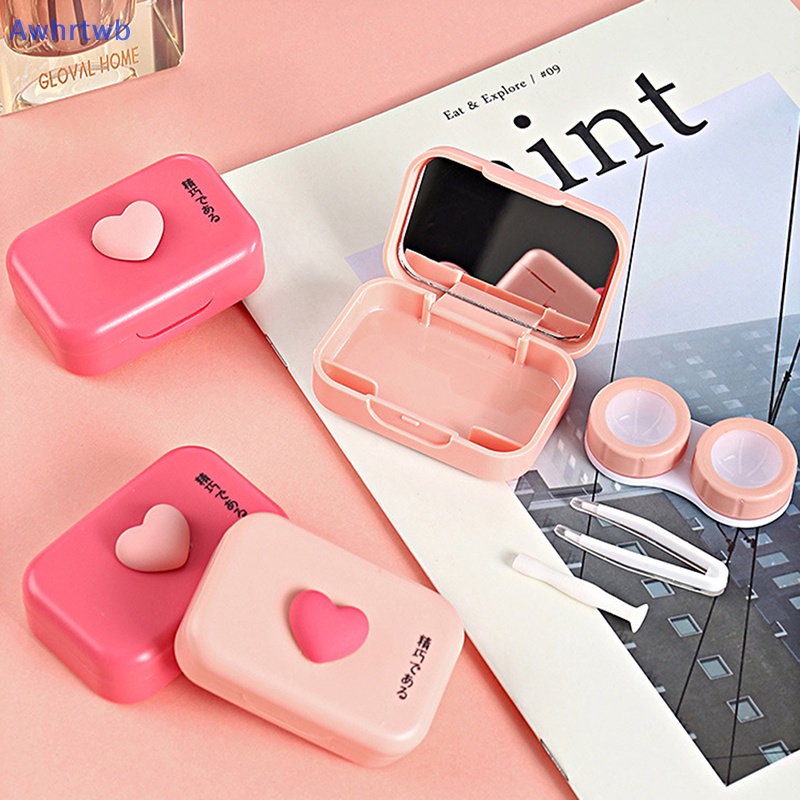 Awhrtwb Hộp Đựng Kính Áp Tròng Kèm Nhíp Màu Hồng Trơn Phong Cách Mới Dành Cho Bạn Nữ Mang Đi Du Lịch