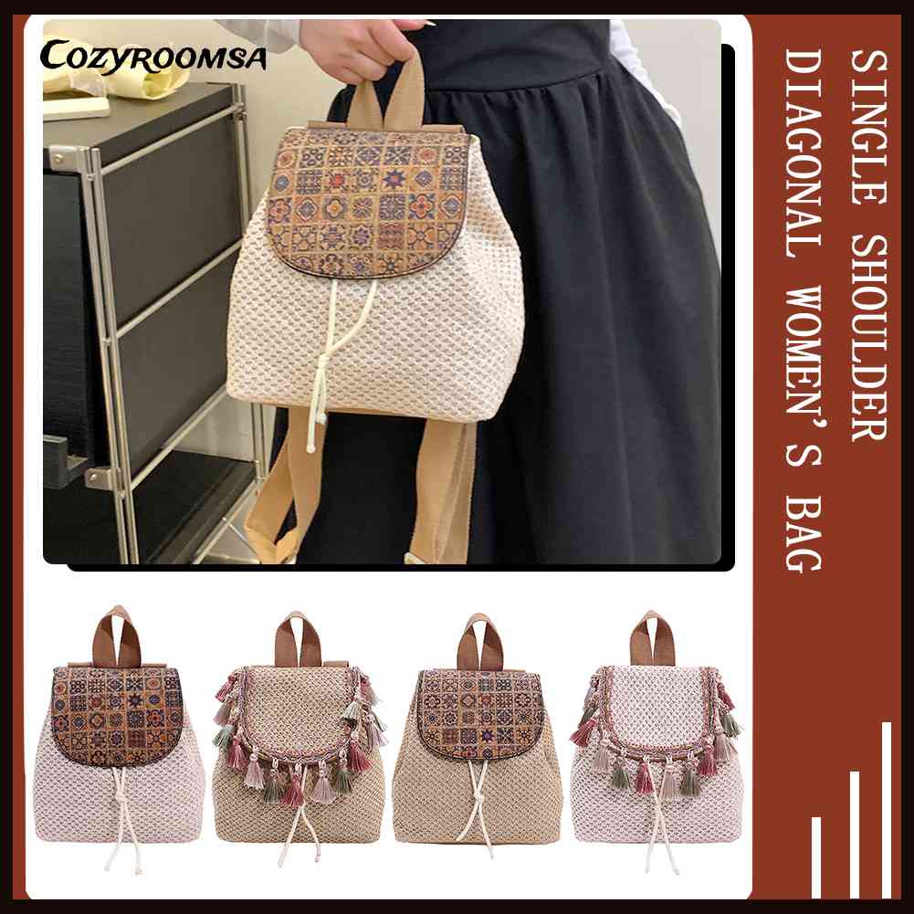 Ba Lô Đan Mây Đính Núm Tua Xinh Xắn Cho Nữ