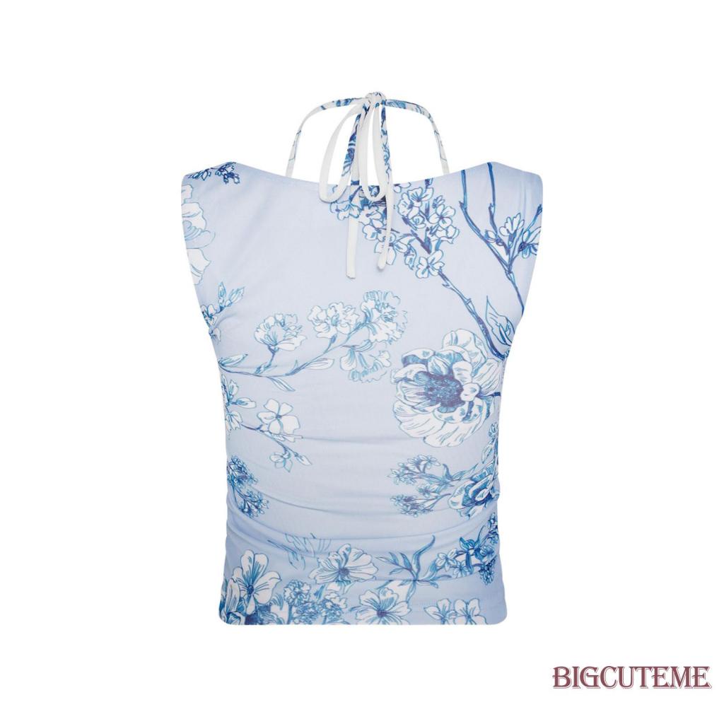 Áo Hai Dây Cổ Chữ V In Hoa Thời Trang Mùa Hè Dành Cho Nữ