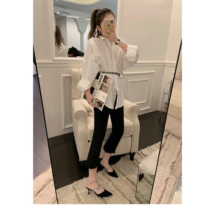 Tóc Thẳng ~ [Hàng Có Sẵn] Niche!Isn Giant Slimmer Look ~ Giày Cao Gót Một Mảnh Mũi Nhọn Đính Đá Thời Trang Cho Nữ