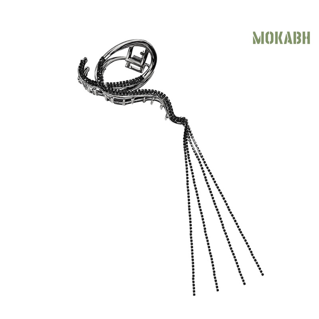 [Mok Abh] Kẹp Tóc Càng Cua Lớn Hình Học Đính Đá Phối Tua Rua Phong Cách Hàn Quốc Sang Trọng