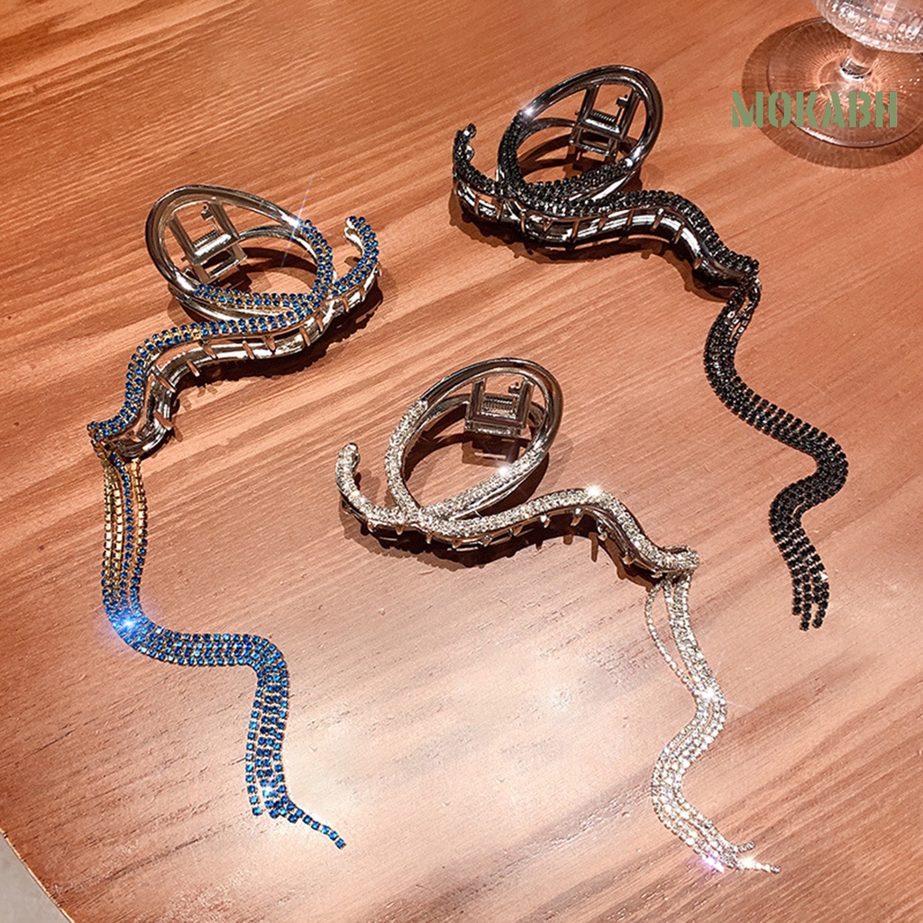 [Mok Abh] Kẹp Tóc Càng Cua Lớn Hình Học Đính Đá Phối Tua Rua Phong Cách Hàn Quốc Sang Trọng