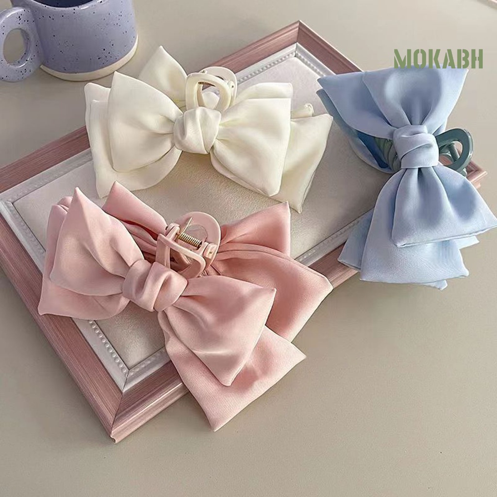 Kẹp Tóc Dạng Móng Vuốt Chống Trượt Hai Lớp Thắt Nơ Màu Trơn Phong Cách Công Chúa Dành Cho Nữ