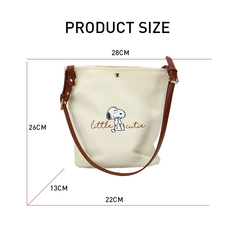 MOUSSON Túi xô đeo vai Nbằng vải canvas in hình cún dễ thương xinh xắn cho nữ