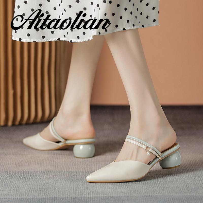 Dép Da Cao Gót 4cm Mũi Nhọn Thời Trang Cho Nữ