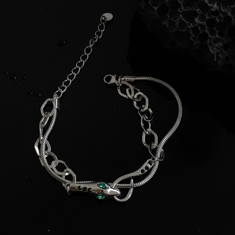 Vòng Đeo Tay Hai Lớp Dai Ling Rắn Thiết Kế Mặt Cảm Giác Nâng Cao Phong Cách hip hop Đường Phố Cá Tính Sang Trọng