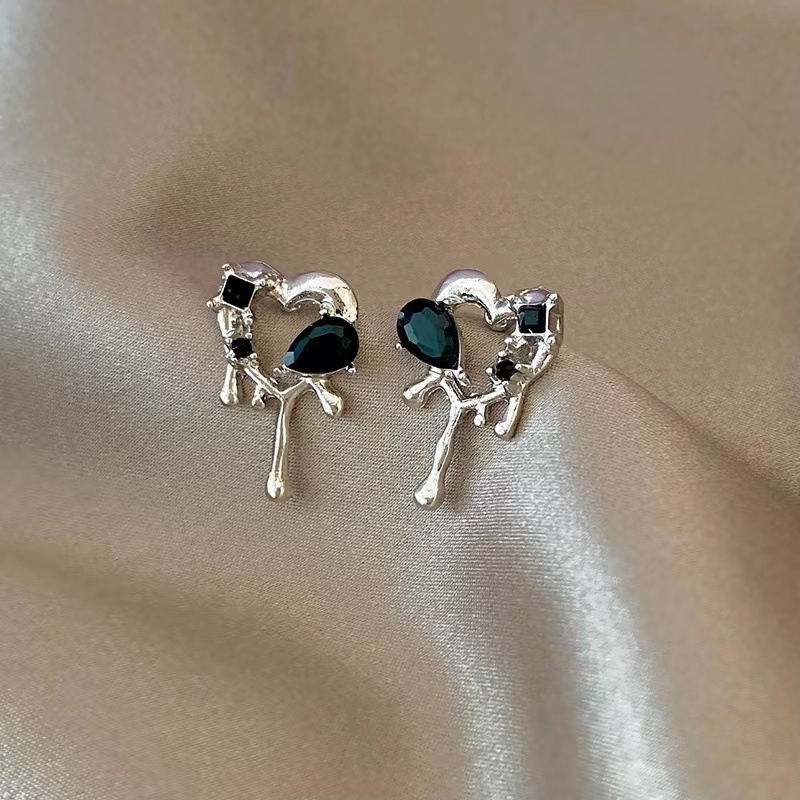 Bông Tai Hình Trái Tim Màu Đen Bằng Bạc sterling Cao Cấp Thời Trang Cho Nữ