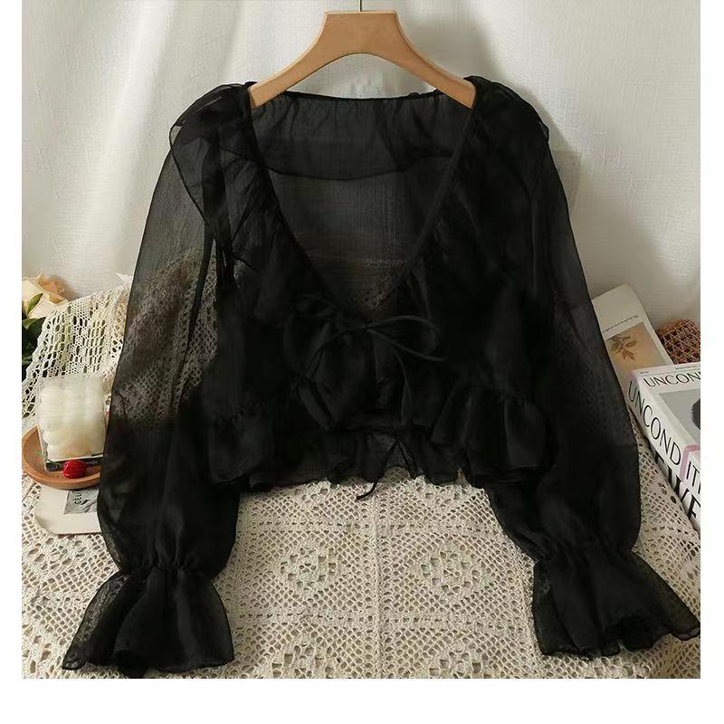 Áo Khoác Cardigan Mỏng Ngắn Màu Đen Chống Nắng Thời Trang Mùa Hè Cho Nữ