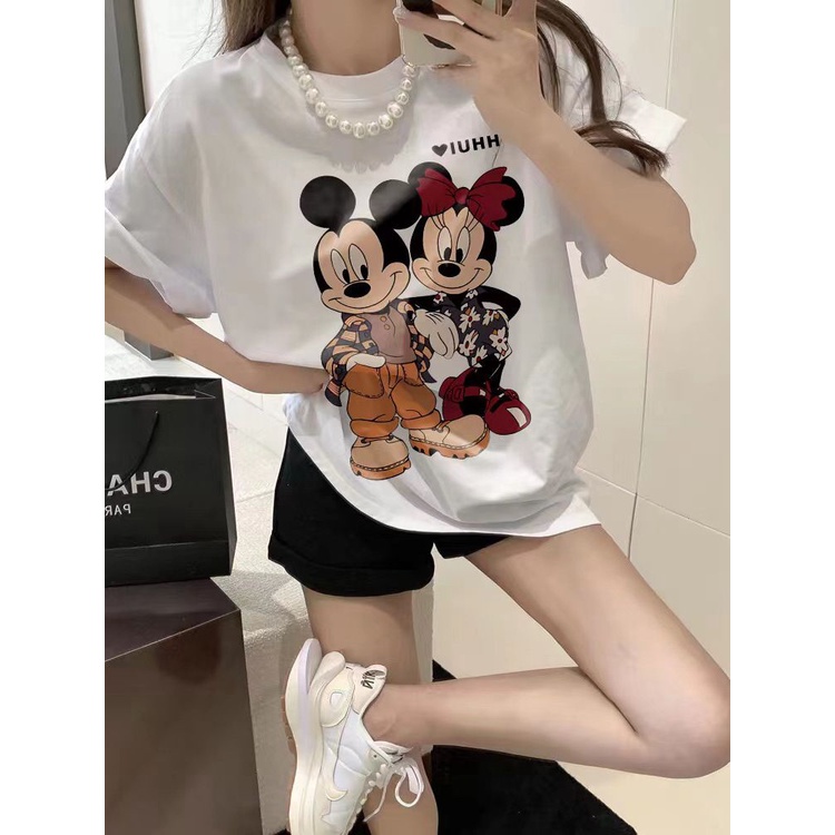 Áo Thun Tay Ngắn Dáng Rộng Chất Liệu Cotton In Họa Tiết Hoạt Hình Thời Trang Mùa