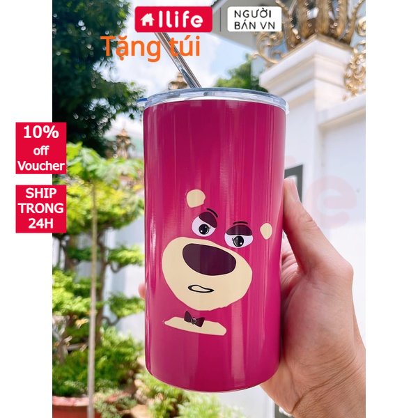 ILIFE Ly Giữ Nhiệt Cute Thái Lan+Ống Hút+Túi Trong( Gấu Dâu - Losto )