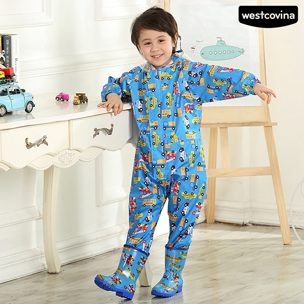 [COD]☁Áo Mưa Liền Thân Áo liền quần Chống Thấm Nước In Họa Tiết Hoạt Hình Dễ Thương Cho Bé Trai / Gái