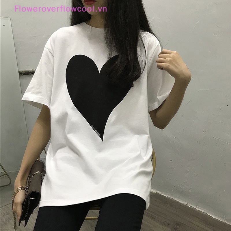 Áo Thun T-shirt Tay Ngắn Cổ Tròn In Hình Trái Tim Thời Trang Mùa Hè Dành Cho Nữ