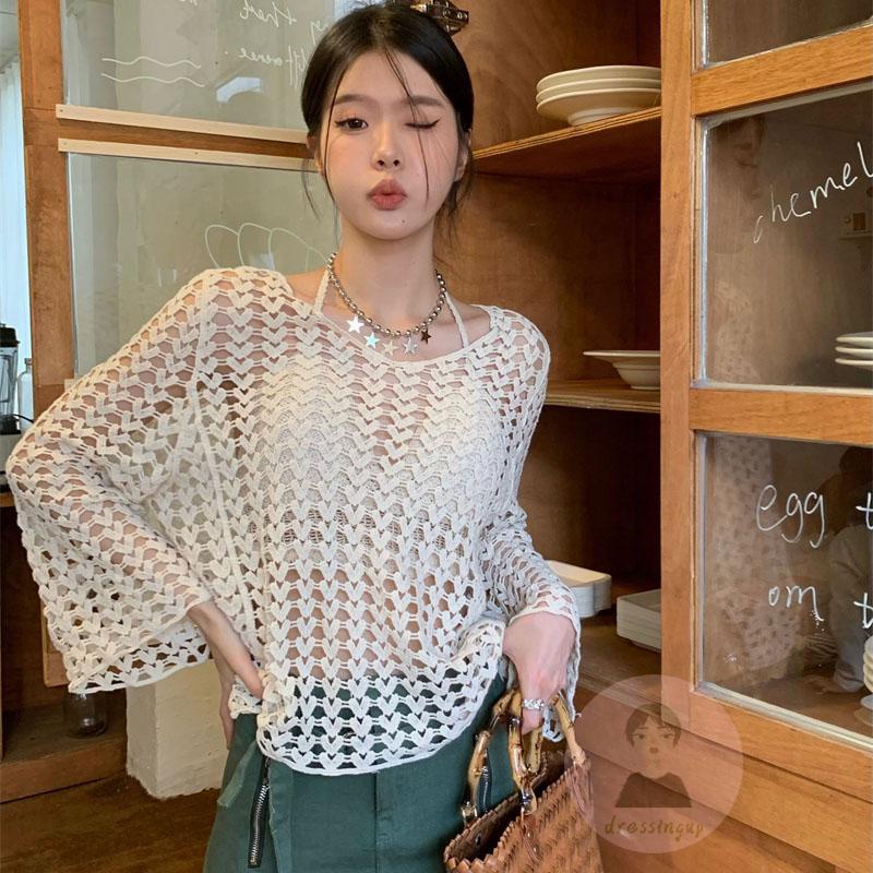 Áo Thun Dệt Kim Tay Dài Màu Sắc Thời Trang Mùa Hè Cho Nữ