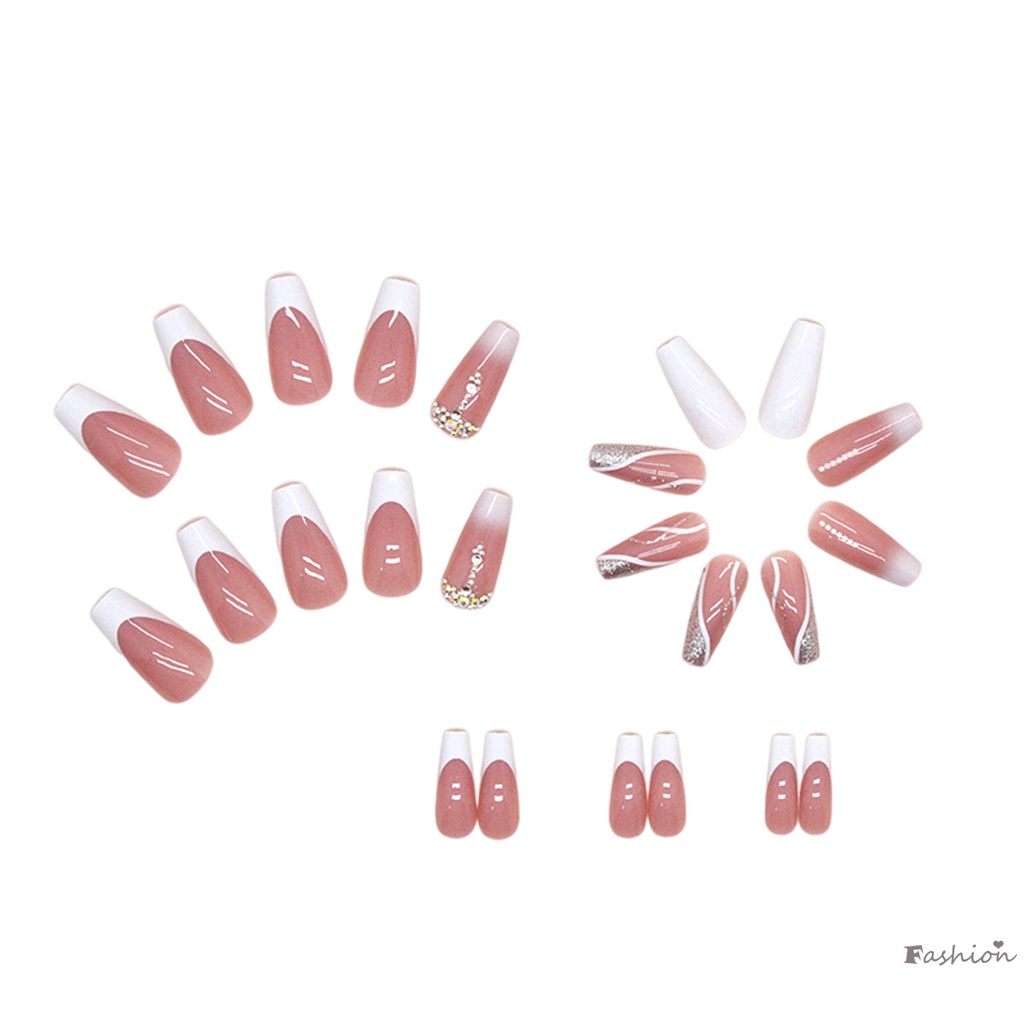 Móng Tay Giả Hình Vuông Màu Hồng Gradient Đính Đá Lấp Lánh