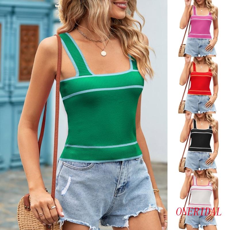 Áo Croptop Dệt Kim Sát Nách Phối Màu Thời Trang Mùa Hè 2023 Cho Nữ