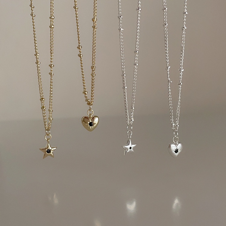 Dây Chuyền Mặt Hình Ngôi Sao / Trái Tim Đính Đá Zircon Xinh Xắn Cho Nữ