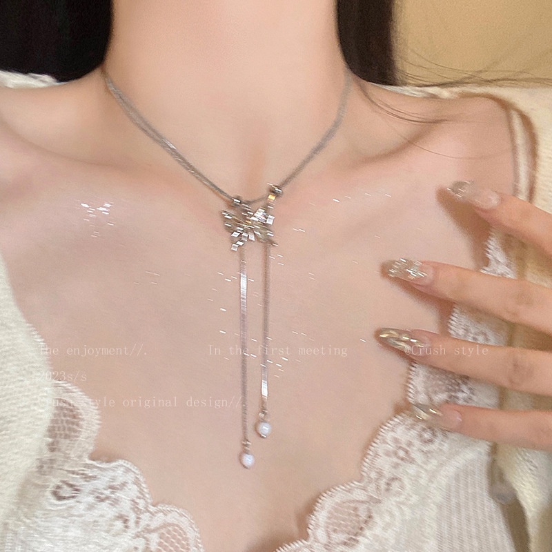 Ahellogirl Vòng Cổ Tua Rua Hình Bướm Đính Ngọc Trai Sang Trọng Thời Trang Cao Cấp