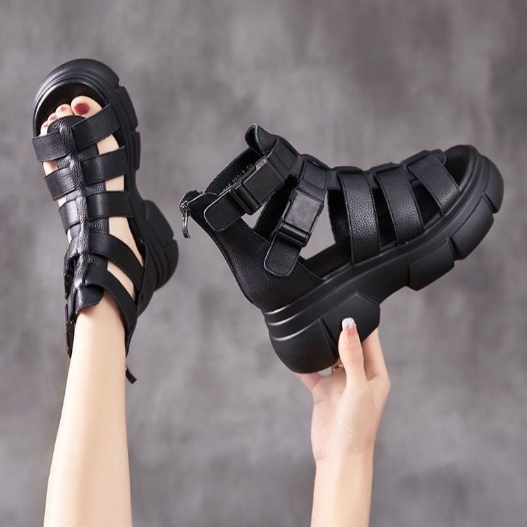 Giày Sandal Cao Gót Đế Dày Bằng Da Thật Mềm Mại Phong Cách Retro Thời Trang Xuân Hè 2023 Dành Cho Bạn Nữ