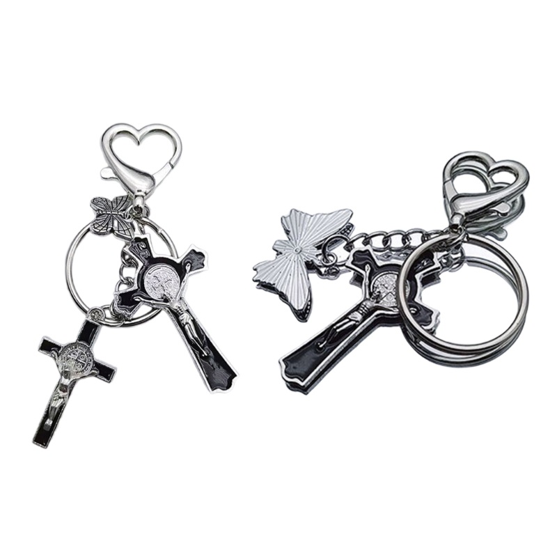 Móc Khóa Kim Loại Y2k Hình Bướm / Chữ Thập Phong Cách Punk Cho Cặp Đôi
