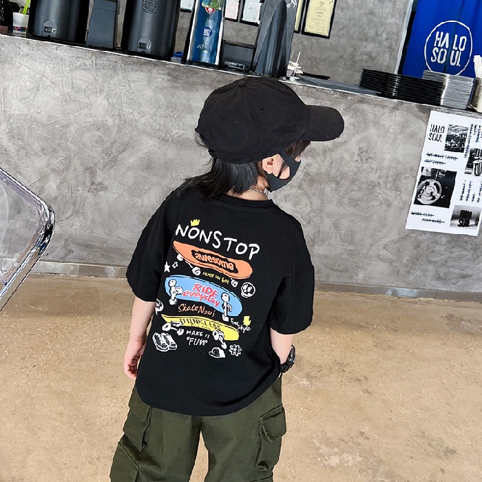 Áo Thun Tay Ngắn Cổ Tròn Họa Tiết Hoạt Hình Đơn Giản Phong Cách Nhật Bản Thời Trang Cho Bé Mới