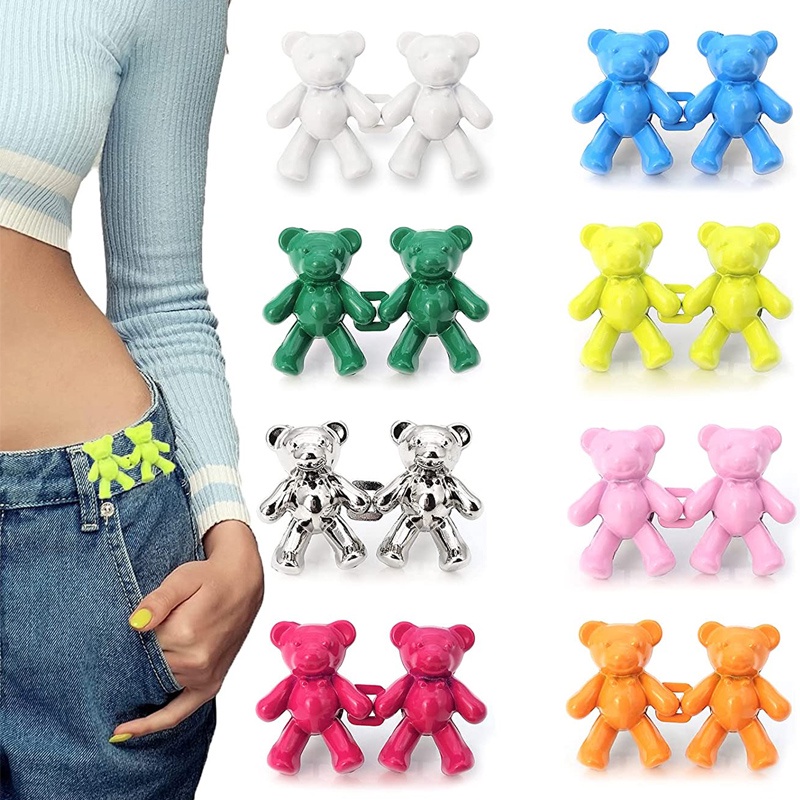 Set 2 Khóa Thắt Lưng Quần Jean Không Cần Đóng Nút Bằng Kim Loại Hình Gấu Có Thể Tháo Rời dreamdiary